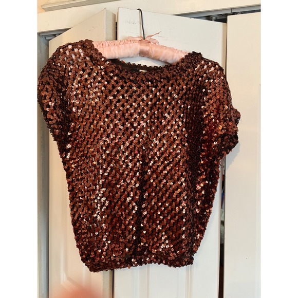 Tops - Vintage Toppettes by A. Brod Copper Sequin Top Made in Hong Kong‎